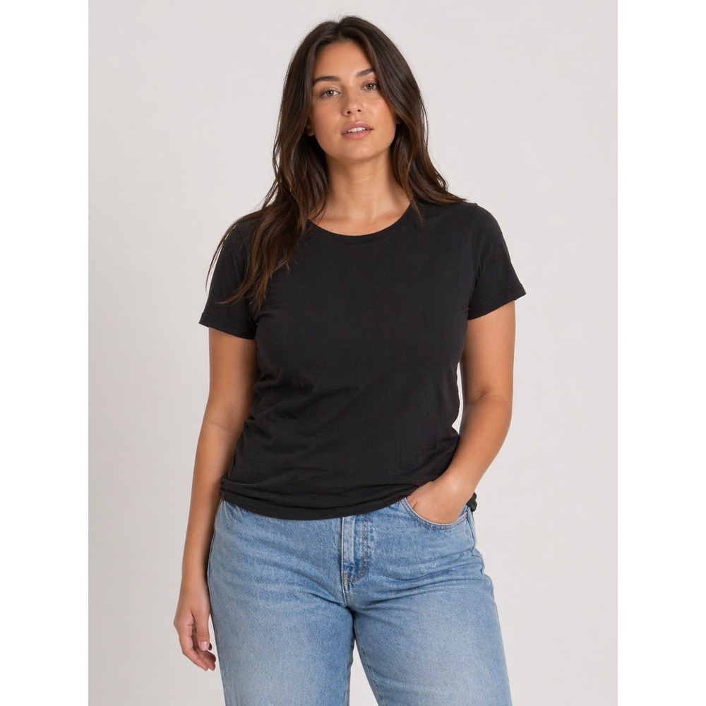 Samsoe Samsoe T-Shirt Women Large Black Organic Cotton Minimalist Scandi Basic